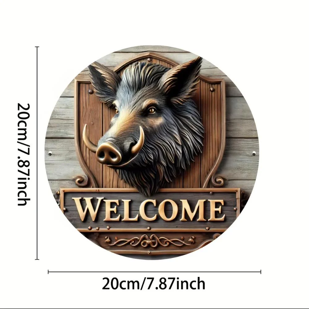 Boar Welcome Round Metal Sign - Image 5