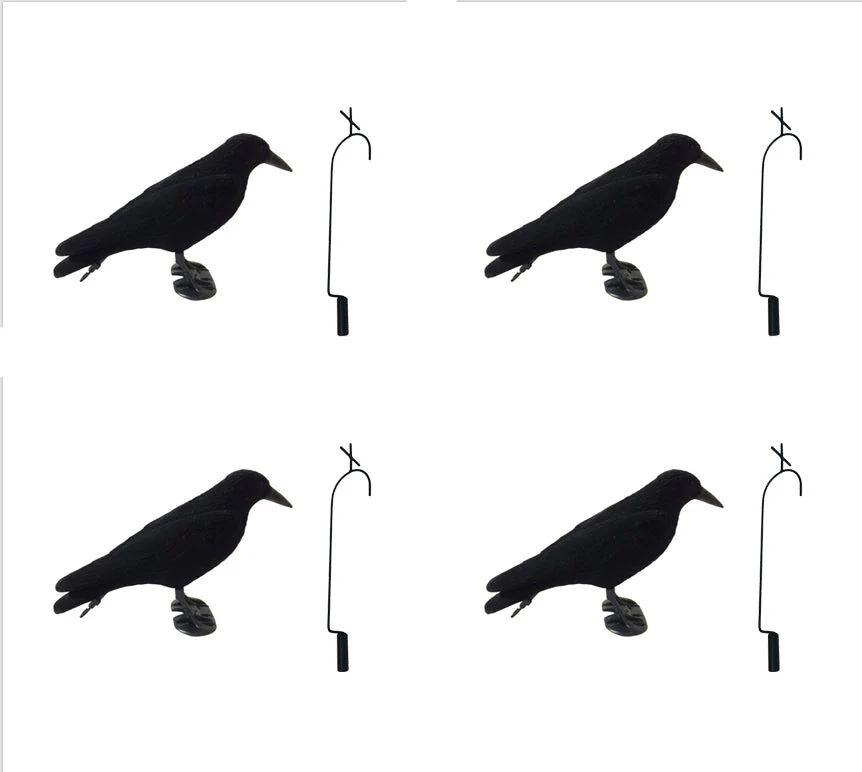 Pack of 4 Flocked Crow Full Body Decoys and 4 Lofting Hooks - Image 4