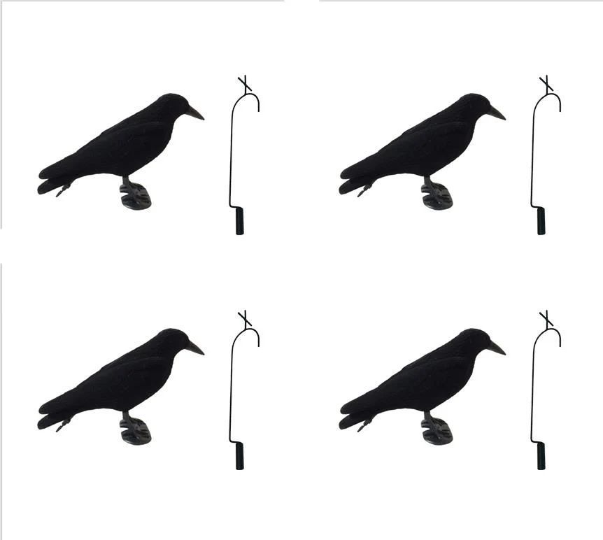 Pack of 4 Flocked Crow Full Body Decoys and 4 Lofting Hooks - Image 5